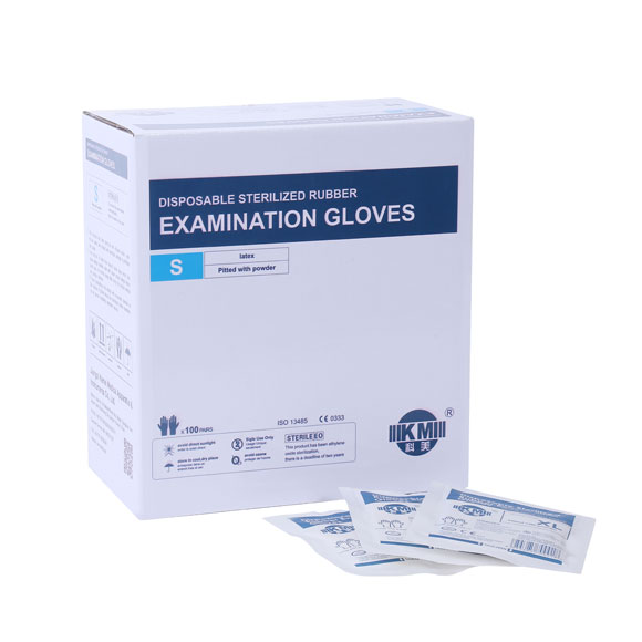 packaging box of Sterile Latex Examination Gloves