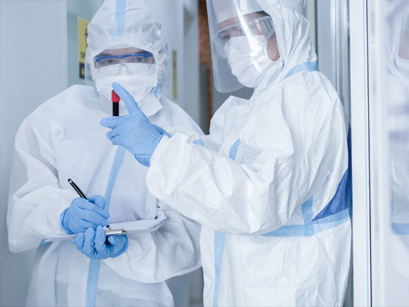 the medical staffs are wearing Medical Disposable Coveralls