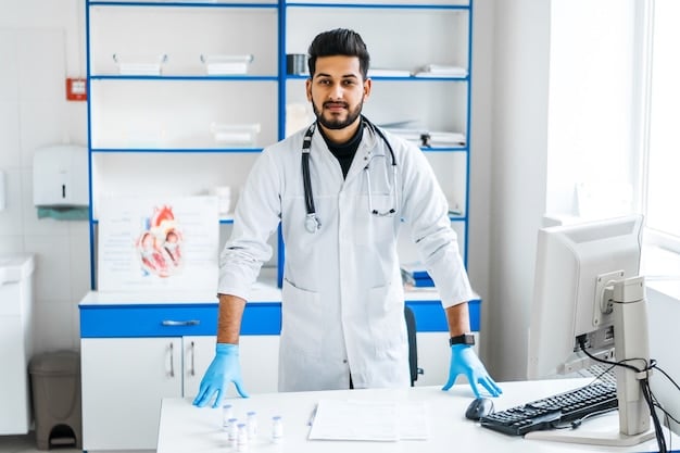 Doctor in a white medical gown