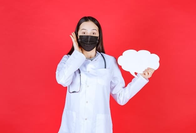 Female doctor with stethoscope and in black mask